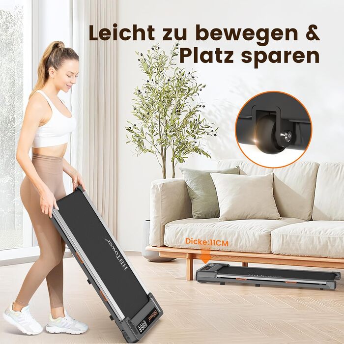 HBTower Walking Pad - біговий килимок для дому з пульт дистанційного керування, LED дисплеєм, 1-6 км/год