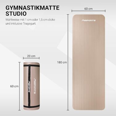 Фітнес-мат для йоги та гімнастики MSPORTS 183x61x1 см, бежевий, без фталатів, з ременями і постером