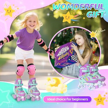 Дитячі ролики Nattork для дівчаток, 4-разове регулювання, кольори веселки – ідеальний подарунок для активного відпочинку (M (32-36 EU / 205-230 MM), Petrol)