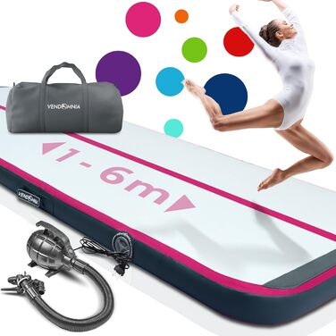 VENDOMNIA Airtrack Matte - Надувний гімнастичний килимок Airtrack, 10/20 см заввишки, з електричним насосом та сумкою. Довжина: 1/2/3/4/5/6/7/8 м. Підходить для гімнастики, акробатики, йоги, фітнесу та тренувань. Рожевий колір, 200*100x20 см