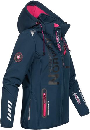 Жіноча мембранна куртка Softshell Geographical Norway Outdoor — водонепроникна спортивна куртка для дощу, темно-синя з рожевим блискавкою, розмір XXL