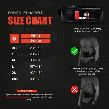 Пояс для важкої атлетики GripUp GP7, 100% шкіра, 4 дюйми, XL, для присідань, тяги, силових тренувань