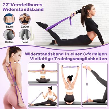 Набір для пілатесу: кільце, фітнес-м'яч, турнік для стегон, еспандер у формі 8, ремінь для йоги та стрейчингу. Фітнес-обладнання для дому. Колір: фіолетовий