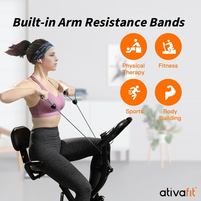 ATIVAFIT 3-в-1 складаний магнітний велотренажер для дому з ручним вимірюванням пульсу та LCD дисплеєм, фітнес-велосипед для спортсменів, чорний, компактний