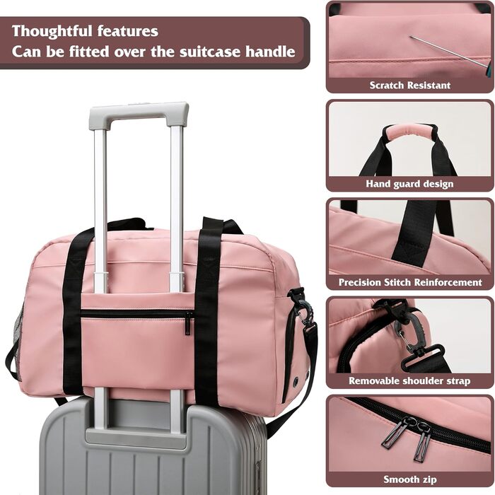 Спортивна сумка для жінок та чоловіків з відділенням для взуття та вологих речей, водонепроникна сумка-вікенд для тренувань, залу, плавання та сауни (рожева)