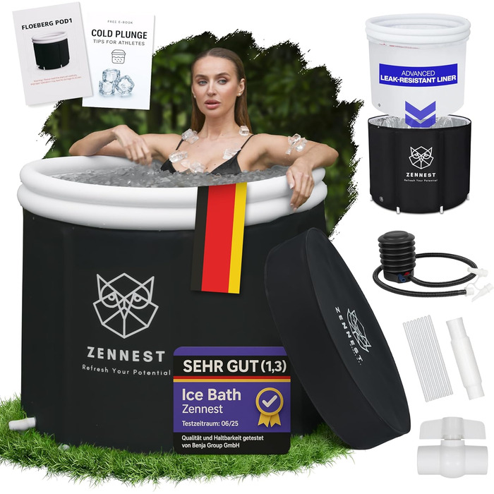 Eistonne Zennest Eistonne для дому 90см – XL Cold Plunge: велика ванна для крижаних процедур на відкритому повітрі з 6-шаровою ізоляцією. Зручна та портативна ванна для дорослих. (Rund-pro)