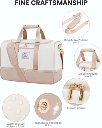 Сумка-валіза LOVEVOOK для жінок, 37L, для подорожей, вихідної подорожі, пологового будинку з косметичкою, відділенням для взуття та мокрих речей, водонепроникна спортивна сумка, Gym Yoga Bag, ручна поклажа для спорту, відпустки, літака, бежево-рожева