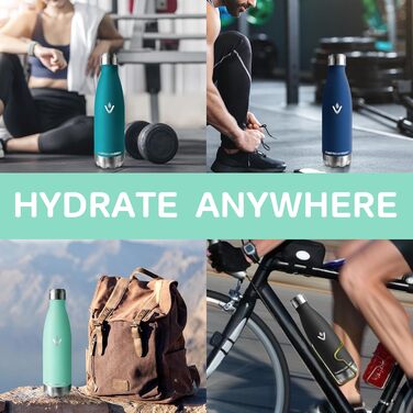 Фляга для води 750 мл з нержавіючої сталі, не протікає, BPA-Free, термофляга з подвійними стінками, для фітнесу, туризму, кемпінгу, спорту, велосипеда, моховий зелений колір