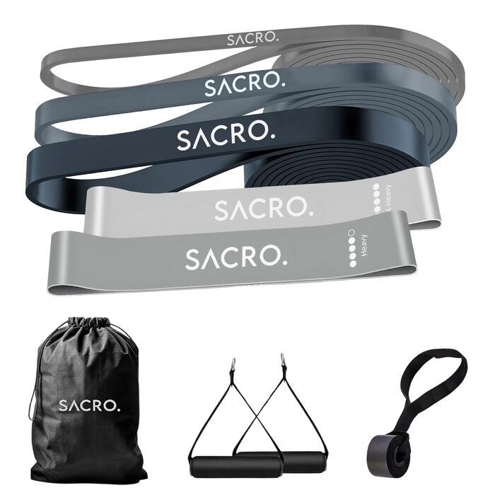SACRO Набір гумових еспандерів для фітнесу 5 рівнів опору + анкер для дверей та сумка