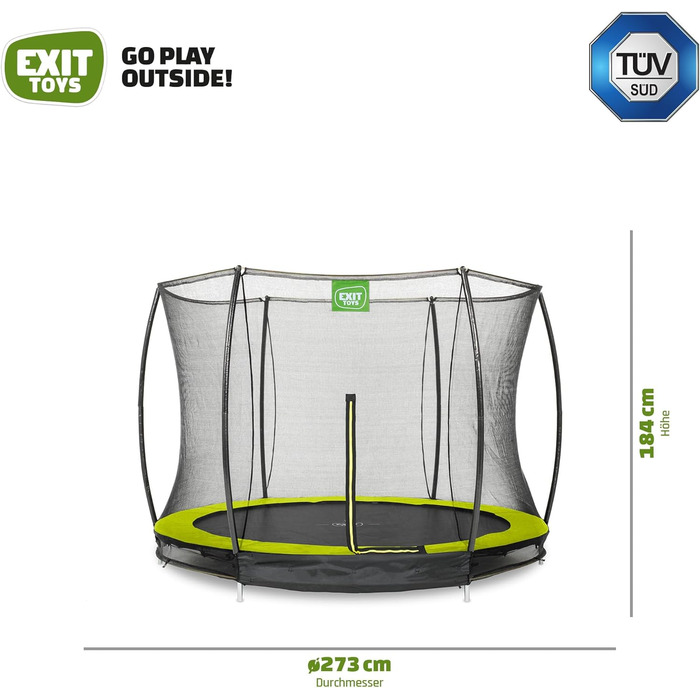 EXIT Toys Наземний батут Silhouette, діаметр 244 см, зелений - з сіткою та захистом, для дітей