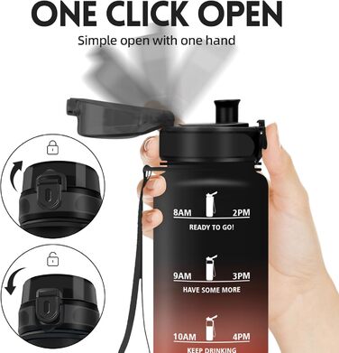 Фляга для води HoneyHolly 1л з фільтром, з маркуванням часу, чорно-червона, для спорту, вело, йоги, активного відпочинку