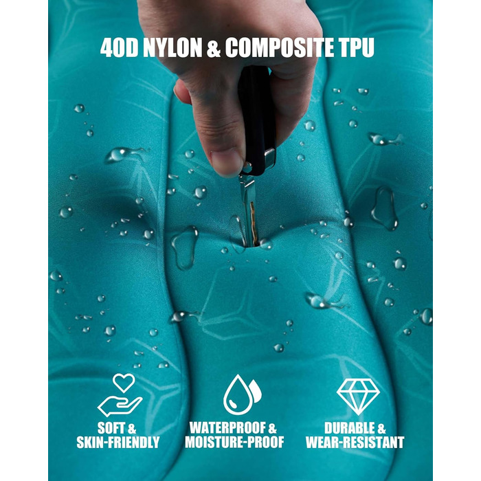 Надувний килимок для кемпінгу - самонадувний, товстий, з подушкою. Підходить для трекінгу, рюкзаків, подорожей. Синій.