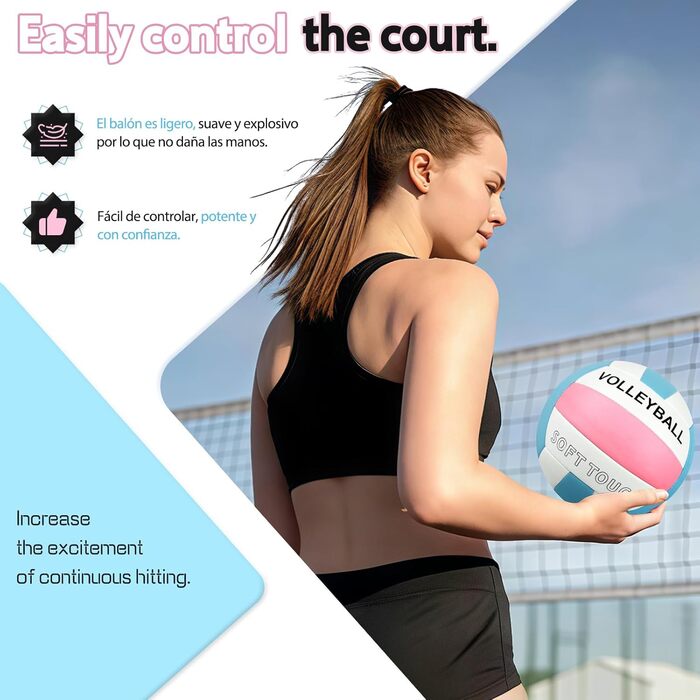 Волейбольний м'яч для пляжу та залу: м'який дотик, розмір 5, з рюкзаком та насосом, Puderblau та білий