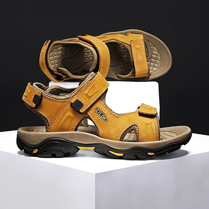 Чоловічі сандалі з натуральної шкіри для піших прогулянок та відпочинку на пляжі. Літні сандалі для туризму та активного відпочинку (41 EU, жовті)