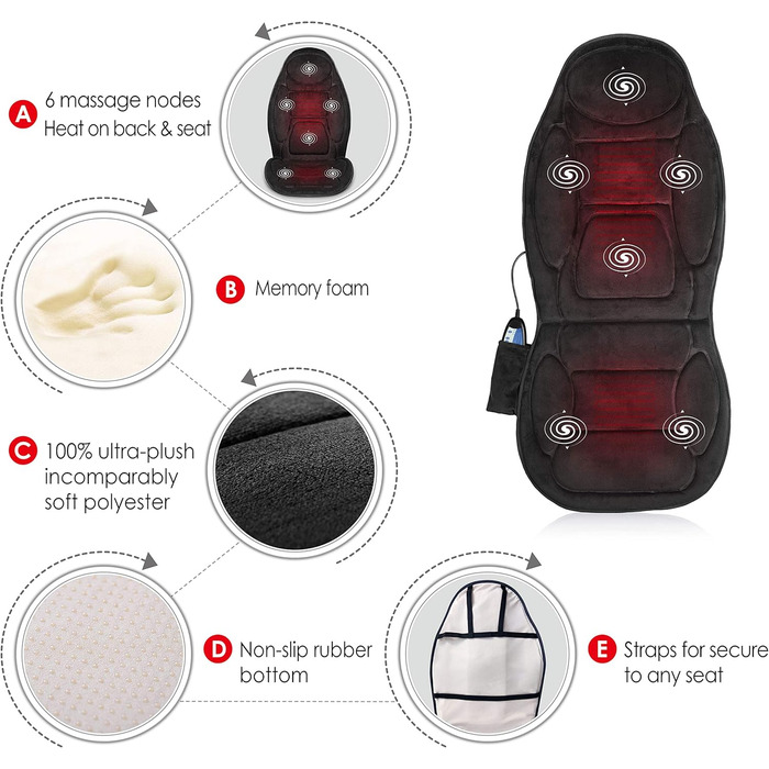 Масажне сидіння Snailax з піною-пам'яттю та підігрівом, масажна подушка з вібрацією для спини та шиї, масажер для спини для дому та офісу, сидіння, подарунок для чоловіків/жінок, чорний