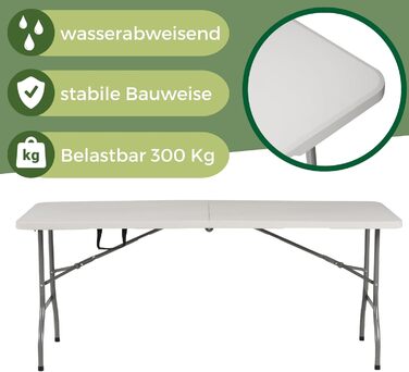 Стіл Albatros Buffettisch Klapptisch з ротангу, 182x75 см – розкладний, міцний, на 10 осіб, для пивного фестивалю з ручкою для перенесення (білий)