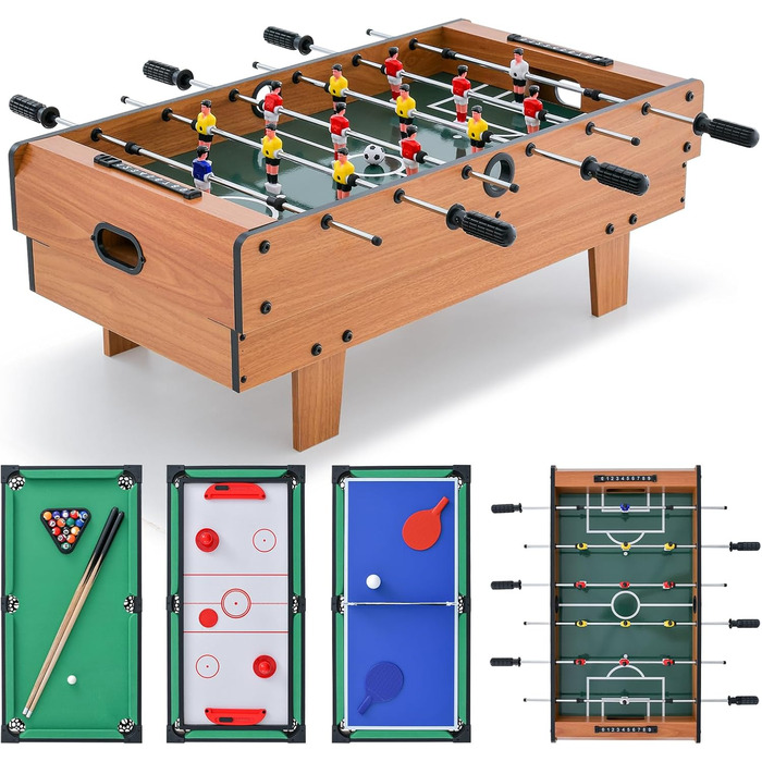 HOMASIS 4-в-1 ігровий стіл, з аксесуарами: кікер, тенісний стіл, більярд, хокей. Підходить для барів, вечірок, ігрових кімнат, дітей та дорослих