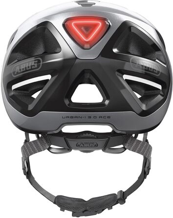ABUS Stadthelm Urban-I 3.0 ACE: спортивний шолом для велосипеда з LED-ліхтариком, подовженим козирком та магнітною застібкою, для жінок та чоловіків, сріблястий (gleam silver), L (56-61 см)