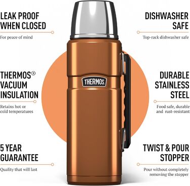 Термос Thermos Stainless King, нержавіюча сталь, коричневий, 1200 мл