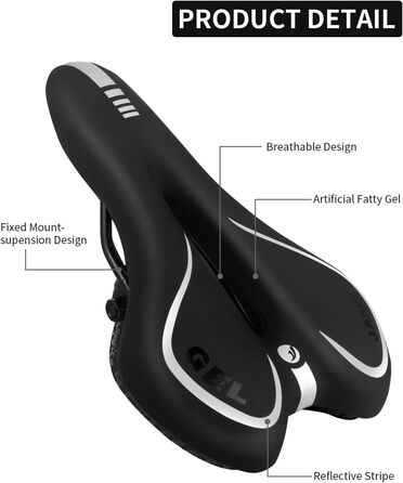 Велосипедне сідло MSDADA Gel MTB: комфортне та ергономічне для гірського велосипеда, BMX, шосе, міського велосипеда та спінінгу (чорний/сірий)