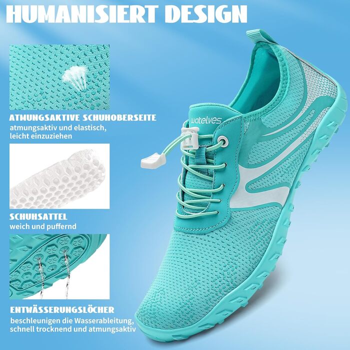 Водні черевики для плавання та відпочинку на пляжі WateLves - чоловічі та жіночі, швидко сохнуть, розмір 36-48 EU, зелені