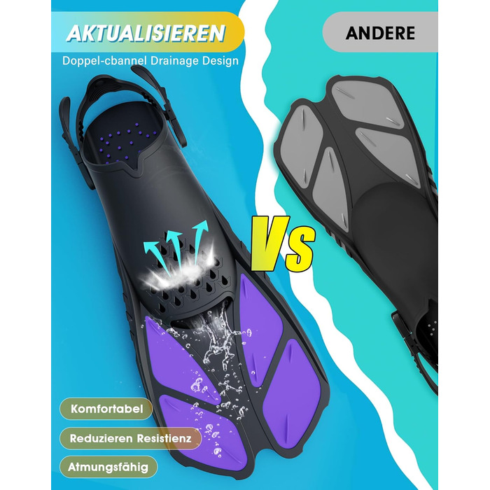 Ласти для плавання Schnorchelflossen L-XL (Темно-лілові) - регульовані, дорослі/дитячі, унісекс, з сітчастим чохлом