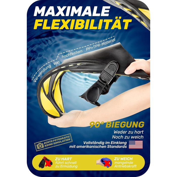 CAPAS Ласти для снорклінгу та дайвінгу, дорослі та дитячі (26-35 розмір), відкрита п'ятка, регульовані, жовті