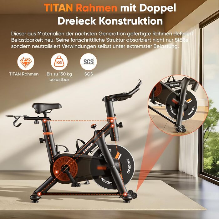 Велотренажер 2026 NEUE з регулюванням опору, LED-дисплеєм, дихаючим сидінням та датчиком пульсу. Spinning bike для дому, максимальне навантаження 150 кг