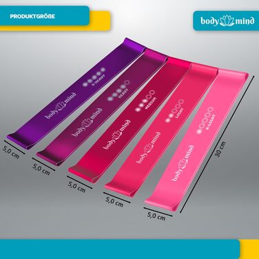 Еластичні стрічки для фітнесу Body & Mind® 5 шт. - набір стрічок для силових тренувань, йоги, пілатесу та фітнесу; 100% латекс (рожевий)