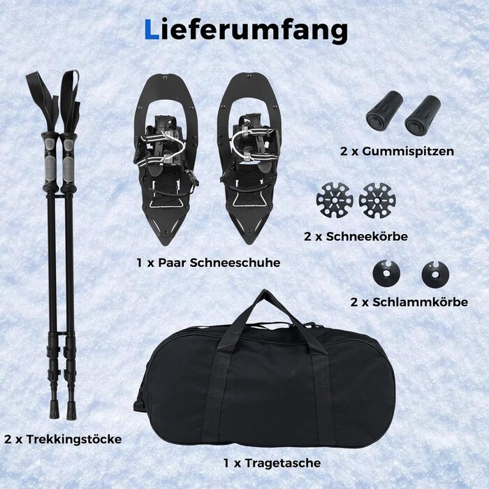 Снігоступи COSTWAY з підйомником, розмір 35-45, до 68/90 кг, комплект з трекінгових палиць та сумки, для чоловіків, жінок та підлітків (EUR 35-40, чорний)