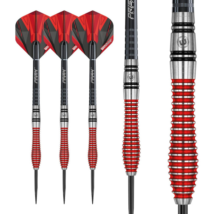 Дартс WINMAU Dennis Priestley, 22 г, професійний, вольфрамовий, сталевий наконечник, комплект з оперенням і шафтами