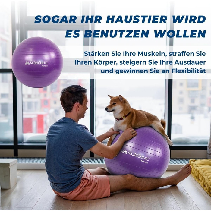 Мобіклінік фітнес-м'яч для занять спортом та реабілітації, 58 см, синій (фіолетовий), з насосом