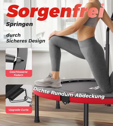 Міні-батут BCAN для дому, 102 см, складний, для дорослих, з регульованою ручкою, вантажопідйомність 150 кг, для фітнесу та тренувань вдома