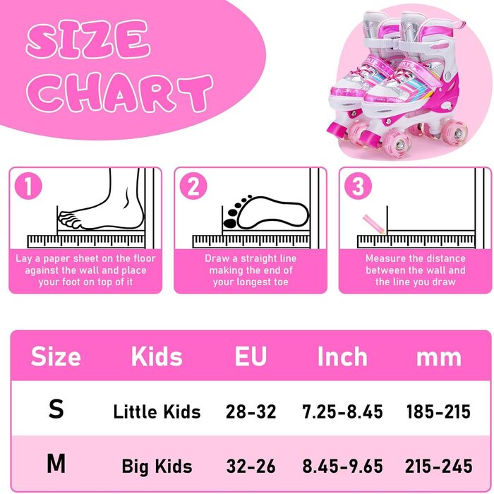 Дитячі ролики Kinder Rollschuhe для дівчаток та хлопчиків, регульовані, 8 світлодіодних коліщат, квадро ролики, для малюків, початківців, для використання в приміщенні та на вулиці, рожеві (EU28-32)