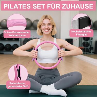 Набір для пілатесу Pilates Set 13 предметів: кільце, м'яч, гумки, шкарпетки, постер, сумка для тренувань. Пілатес вдома для жінок, рожевий колір