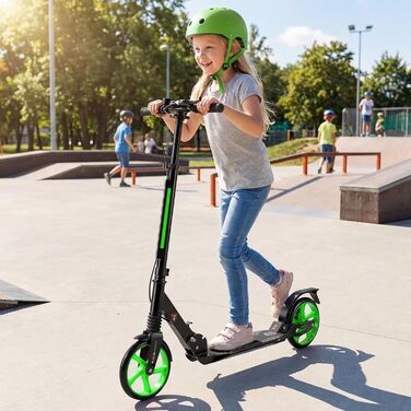 COSTWAY Розкладний самокат для дітей та дорослих, зелений, з дзвіночком та підставкою, до 100 кг