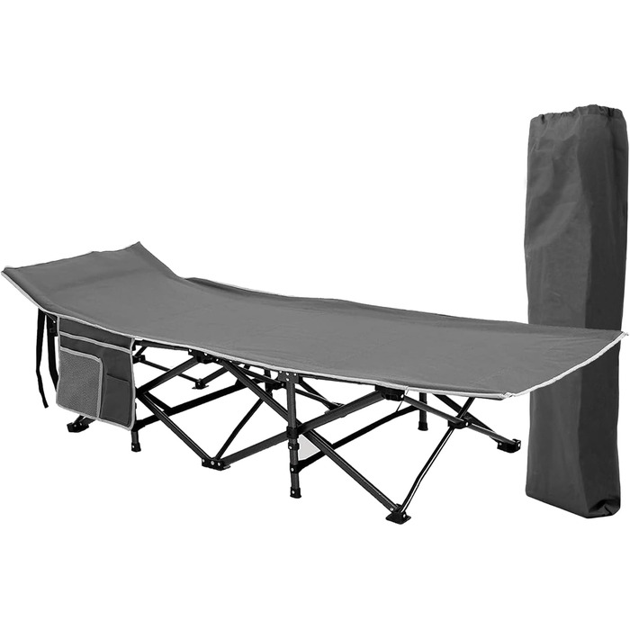 Розкладне ліжко для кемпінгу HIGH POINT SPORTS XXL, 270 кг, стабільне, легке, для дорослих, з сумкою та кишенею, сіре, 190 x 67 x 35 см