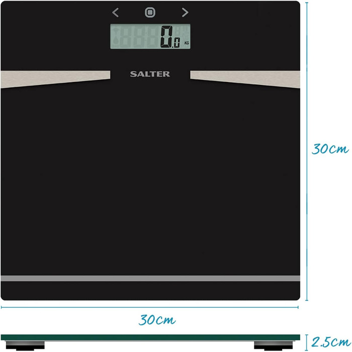 Ваги для ванної Salter 9121 BK3R, скляні, 180 кг, вимірювання ваги, жиру, води та ІМТ, 12 користувачів, LCD-дисплей, атлетичний режим, чорні