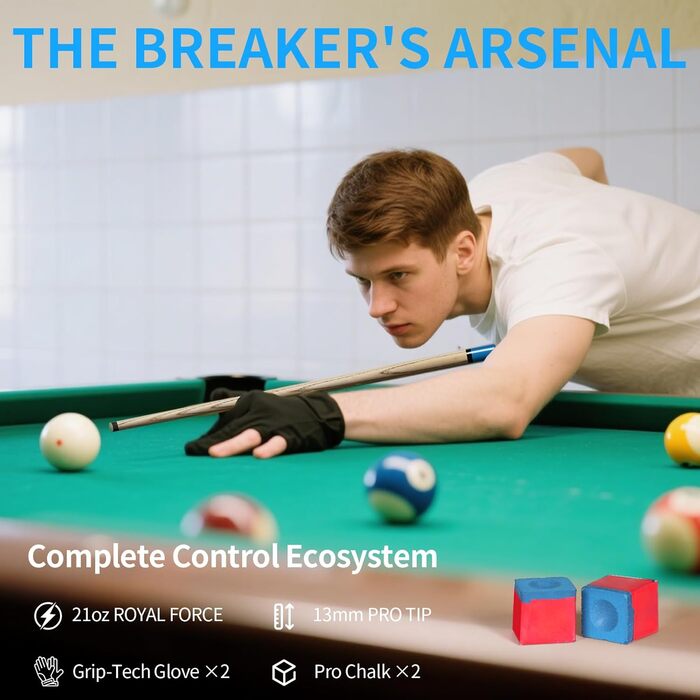 Біліардний кий Horse з наконечниками 13 мм, 147 см, з рукавичками та крейдою. Дерев'яний кий для більярду для дорослих. Стильний дизайн, вага 540/600 г