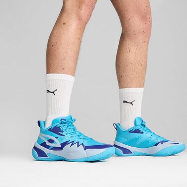 Кросівки баскетбольні PUMA Genetics для чоловіків, білий-електрик лайм, (46 EU, Bright Aqua)