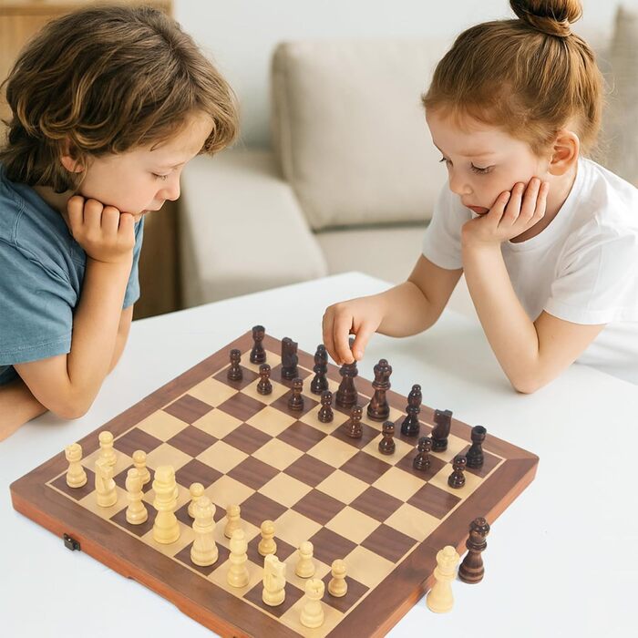 Шахи дерев'яні магнітні, 40x40 см, для дорослих та дітей, складне шахове поле, горіх та сосна, 2 в 1