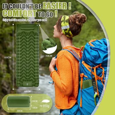 Каремат для кемпінгу TEGOVE самонадувний, компактний, з насосом та подушкою. Легкий килимок для туризму, пляжу, подорожей та намету