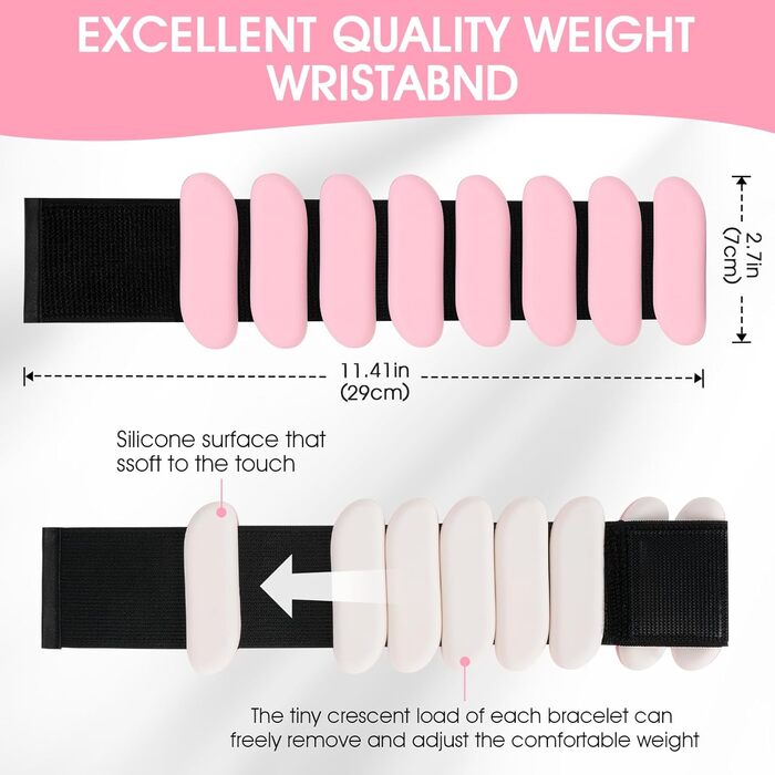 Гантелі на зап'ястя, 2 шт., регульовані силіконові браслети для жінок та чоловіків, 0,9 кг (Рожевий)