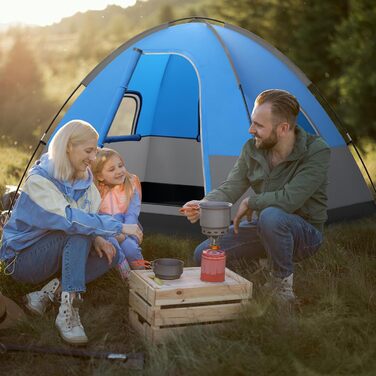 Намет HOMASIS Campingzelt для 2-3 осіб, водонепроникний, блакитно-чорний. З вікнами, тентом, кілочками та відтяжками для кемпінгу, трекінгу та хайкінгу.