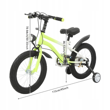 Дитячий велосипед 16-дюймовий, жовтий, з додатковими колесами та LED-підсвіткою