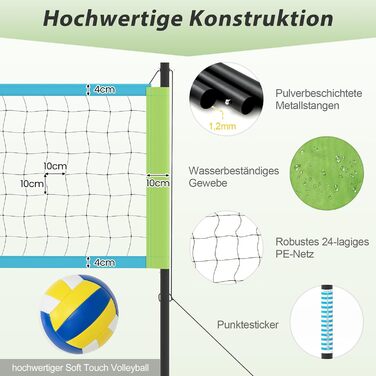 Волейбольна сітка COSTWAY Outdoor 9.5 x 1 м з регулюванням висоти, стійка, насос, молоток та сумка. Для саду, пляжу, двору.