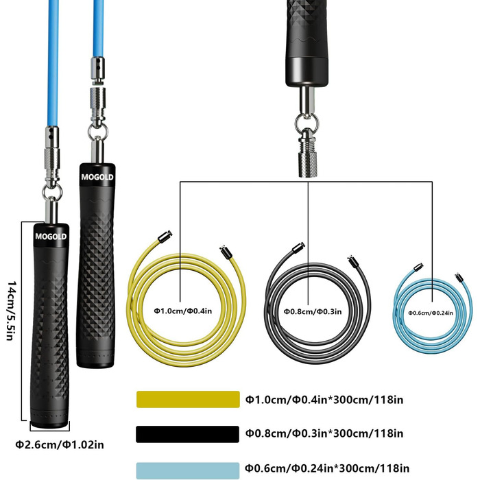 Набір скакалок з вагами, 3 скакалки з ПВХ, 299,7 см, неслизькі ручки з швидким закриттям, сумка для перенесення, чорний (чорний)