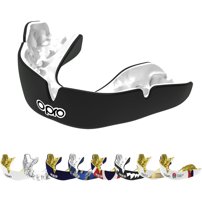 Захист для зубів OPRO - Капа для боксу, MMA, єдиноборств, регбі та хокею. Підходить для дорослих та дітей. Регульована, стоматологічного рівня. Чорний/Білий. Вік 10+