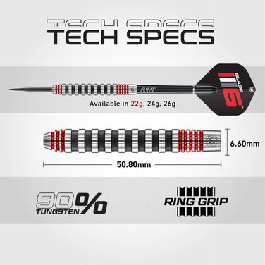 Дротики WINMAU Advance 500 Series 22г з оперенням та стрижнями, червоні