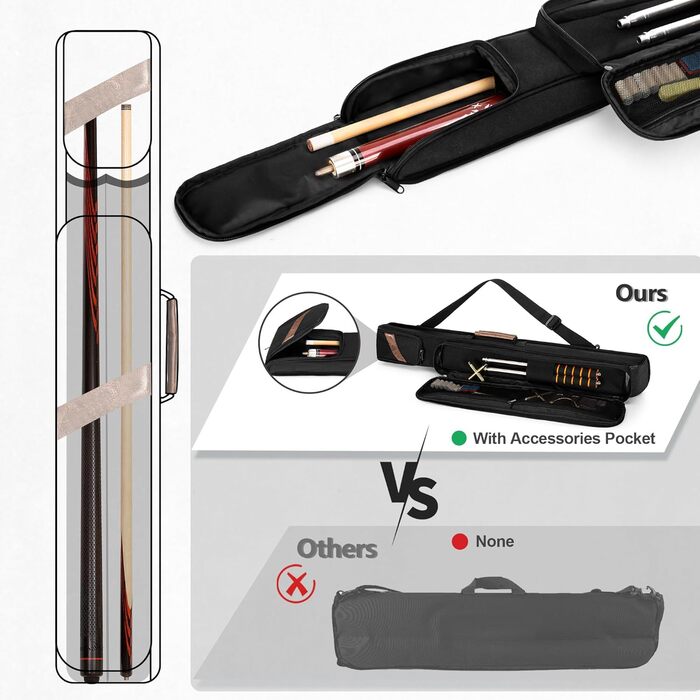 Чохол для більярдного кия: для 1 обідка та 1 кия, з ручкою та регульованим плечовим ременем, з кишенею для аксесуарів, чорний